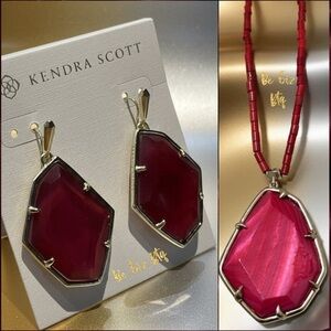 Authentic Kendra Scott Beatrix Necklace and Dunn Red Coral Earrings Set